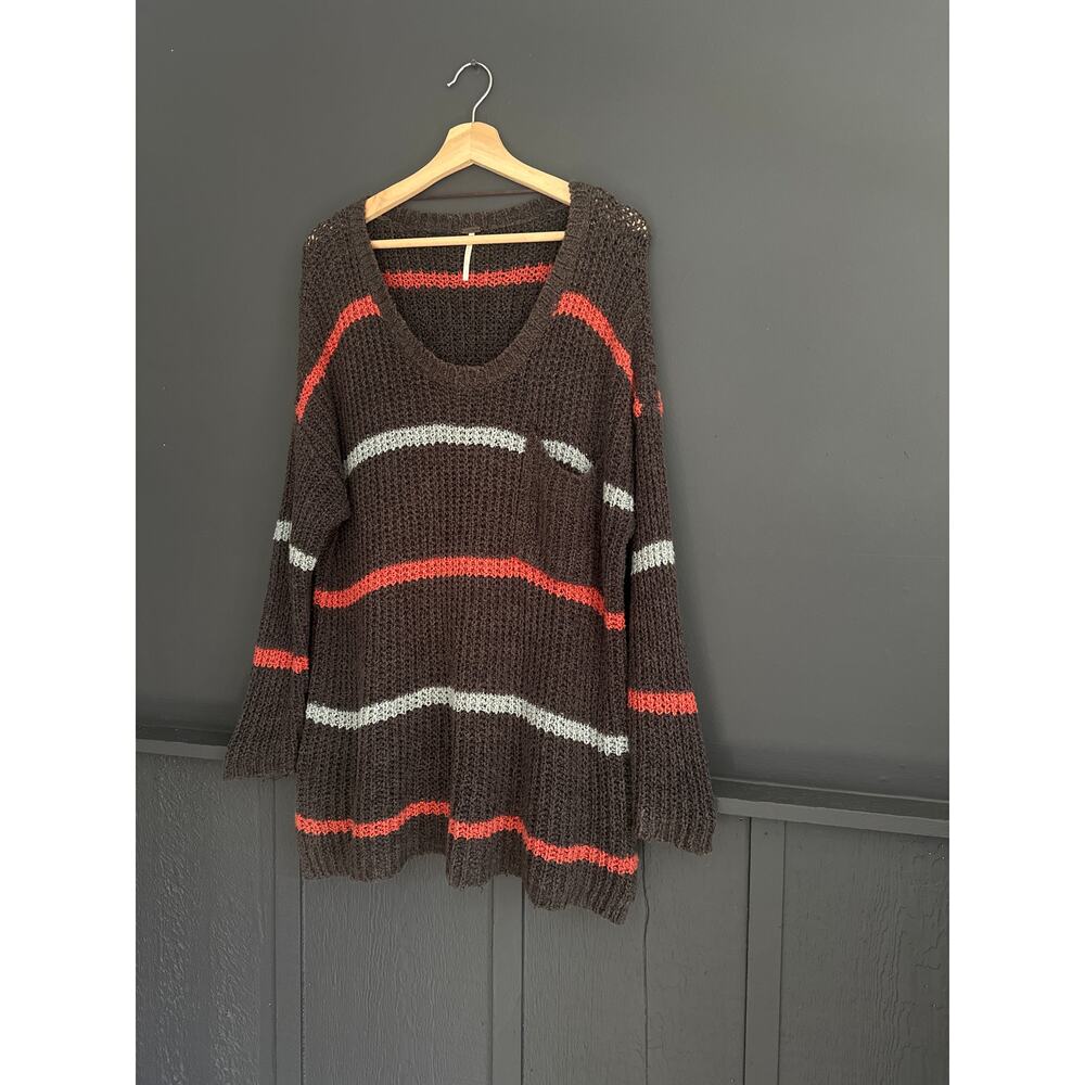 Free People Oversized Knit Striped Sweater Brown Size Small - Picture 8 of 8